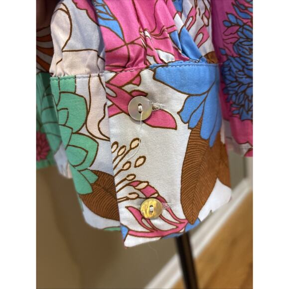 Tuckernuck Wild Rhapsody Floral Retro Baskin Print Cotton Top Tie Neck XL New - Picture 7 of 14